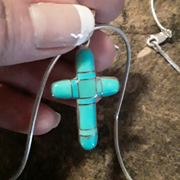 925 & Turquoise cross and snake chain - Picture 2 of 3